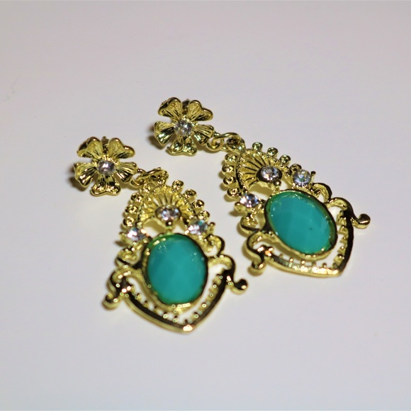 Teal Dangle Earrings - Picture 3 of 3
